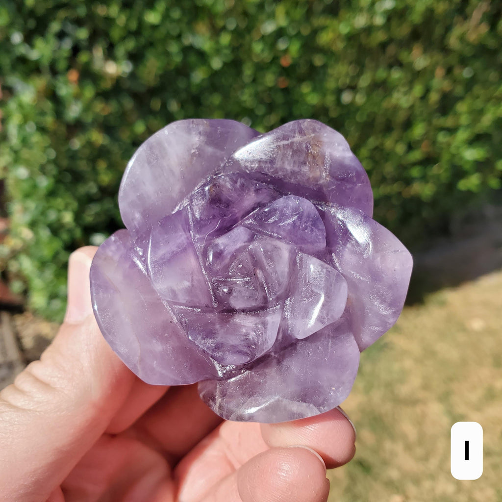Dream Amethyst Rose Bud Bloom - Calming, Protection, Positivity - Standing Purple Flower Crystal Healing Gemstone