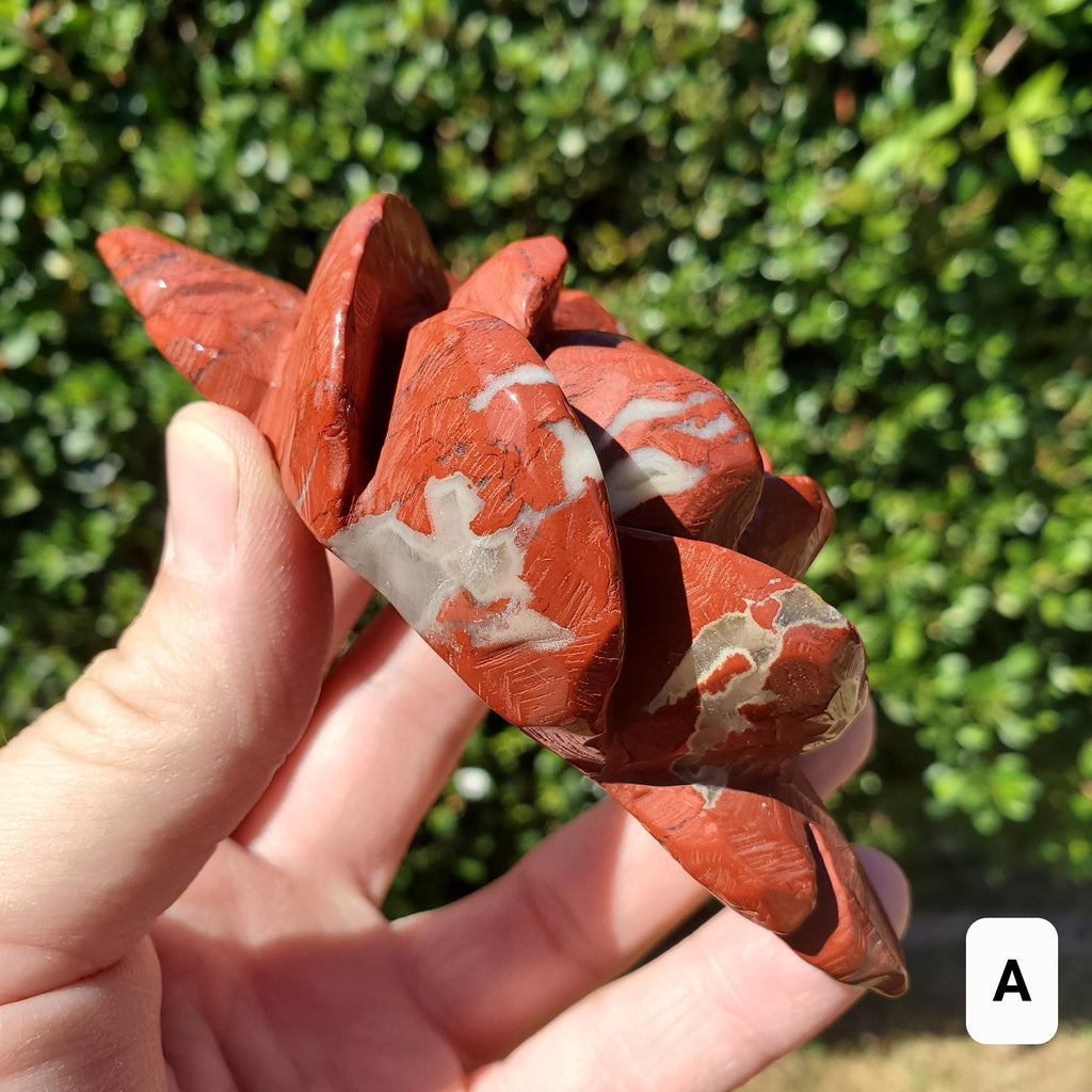 Red Jasper Rose on Gold Stand - Cellular Healing, Creativity, Reflection, Patience - Red Rose Crystal Stone Healing Gemstone Statement