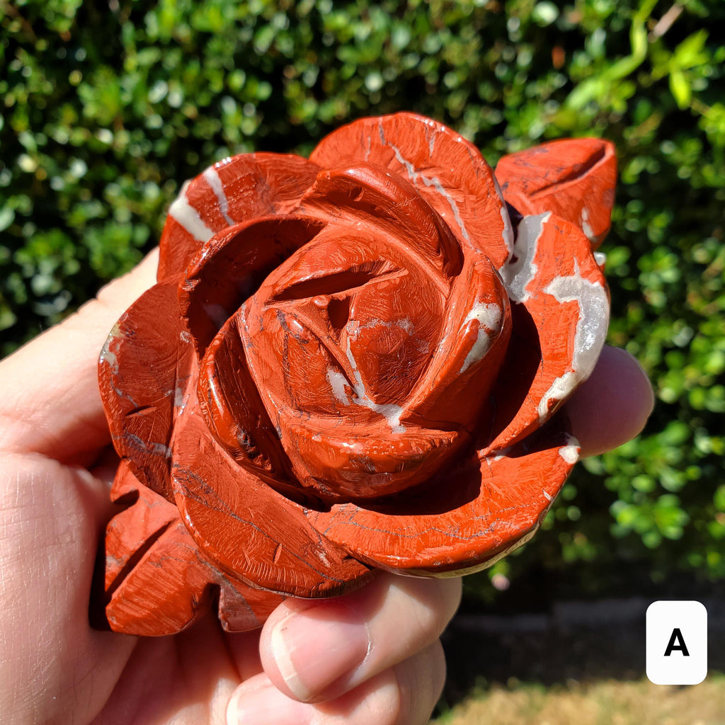 Red Jasper Rose on Gold Stand - Cellular Healing, Creativity, Reflection, Patience - Red Rose Crystal Stone Healing Gemstone Statement