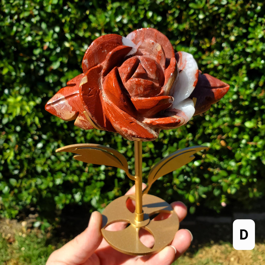Red Jasper Rose on Gold Stand - Cellular Healing, Creativity, Reflection, Patience - Red Rose Crystal Stone Healing Gemstone Statement