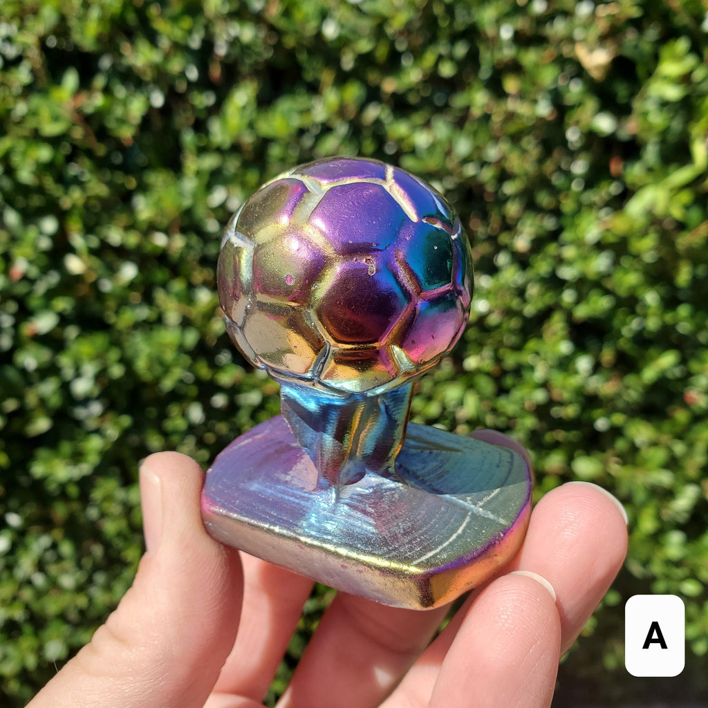 Titanium Aura Quartz Soccer Ball - Strength, Power, Peace, Release Negativity, Energizing - Rainbow Crystal Healing Gemstone Statement