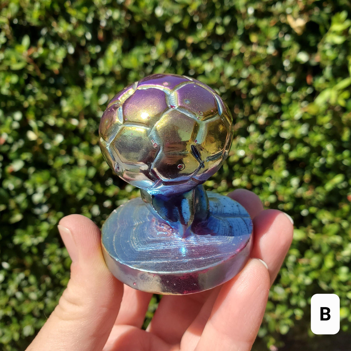 Titanium Aura Quartz Soccer Ball - Strength, Power, Peace, Release Negativity, Energizing - Rainbow Crystal Healing Gemstone Statement
