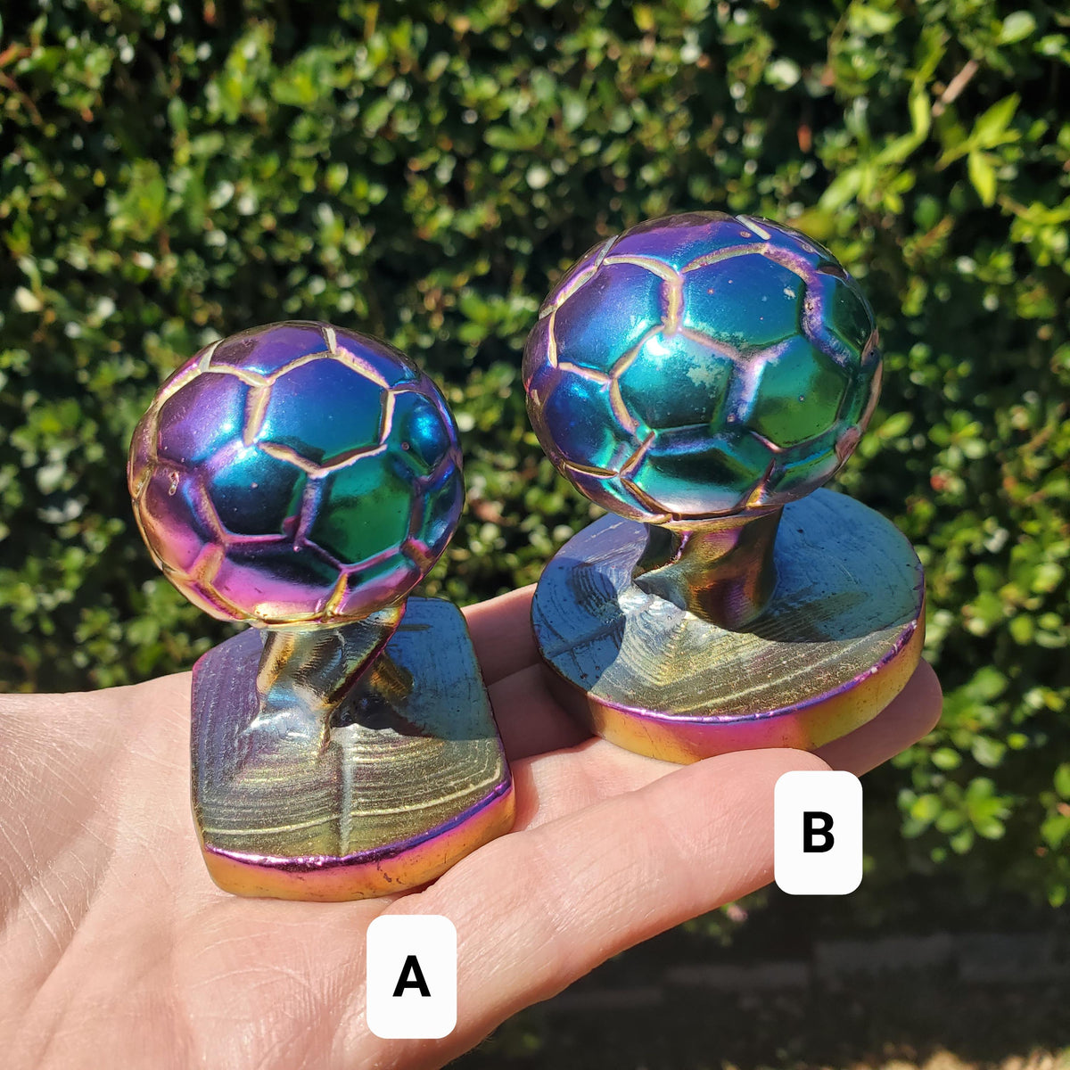 Titanium Aura Quartz Soccer Ball - Strength, Power, Peace, Release Negativity, Energizing - Rainbow Crystal Healing Gemstone Statement