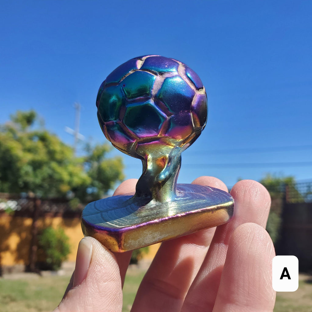 Titanium Aura Quartz Soccer Ball - Strength, Power, Peace, Release Negativity, Energizing - Rainbow Crystal Healing Gemstone Statement