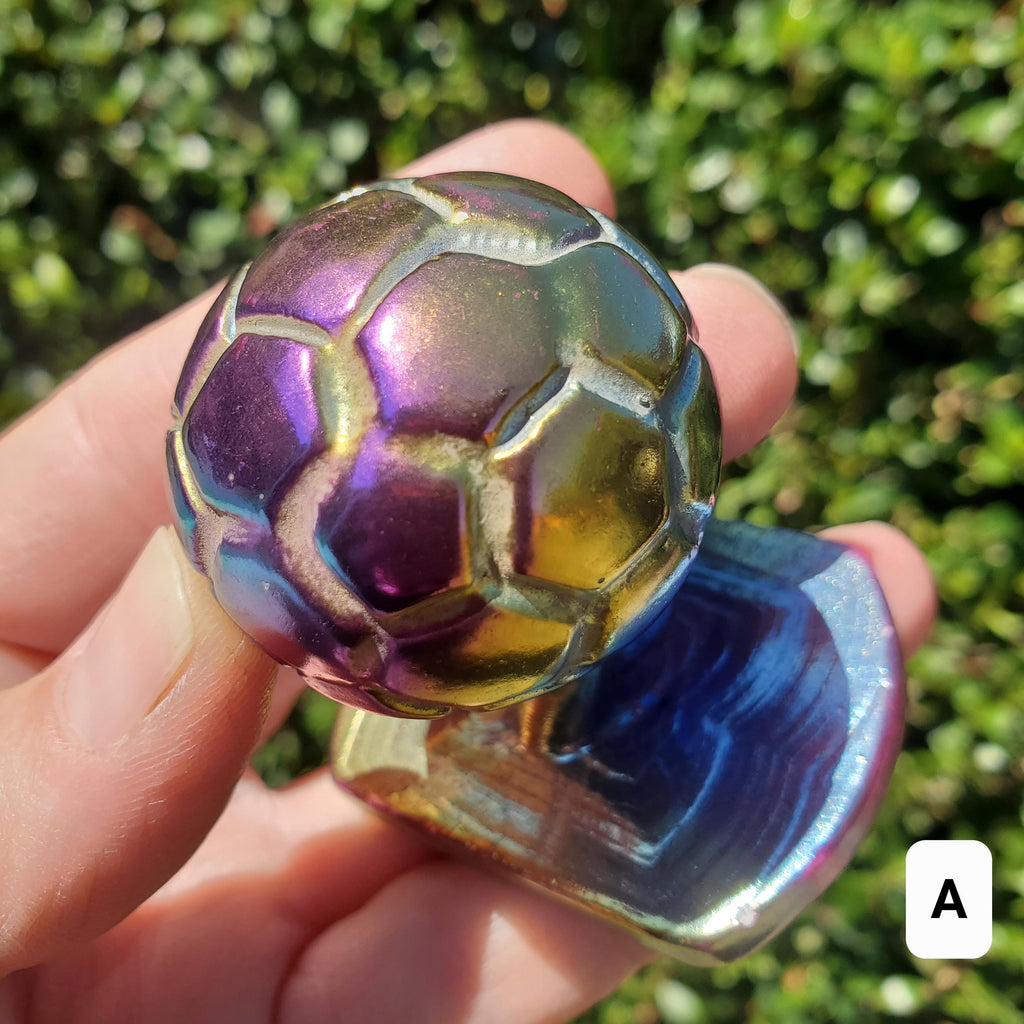 Titanium Aura Quartz Soccer Ball - Strength, Power, Peace, Release Negativity, Energizing - Rainbow Crystal Healing Gemstone Statement
