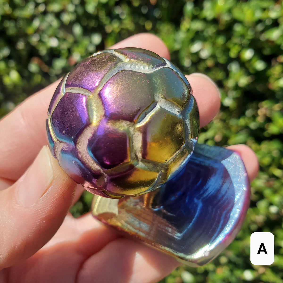 Titanium Aura Quartz Soccer Ball - Strength, Power, Peace, Release Negativity, Energizing - Rainbow Crystal Healing Gemstone Statement