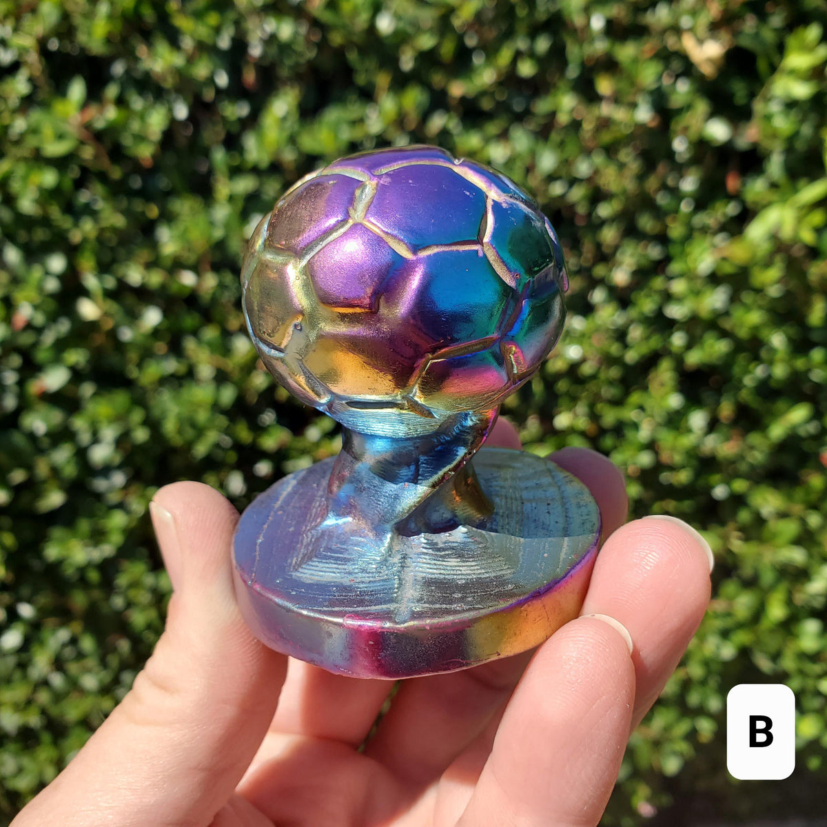 Titanium Aura Quartz Soccer Ball - Strength, Power, Peace, Release Negativity, Energizing - Rainbow Crystal Healing Gemstone Statement