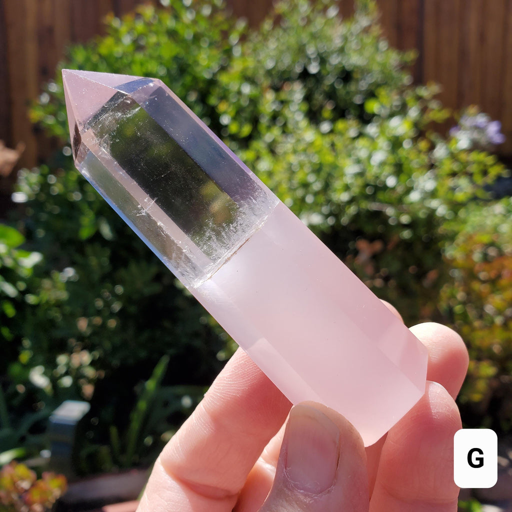 Clear Quartz & Rose Quartz Tower - Unconditional Love, Cleansing, Magnify Intentions - Crystal Point Generator Healing Gemstones
