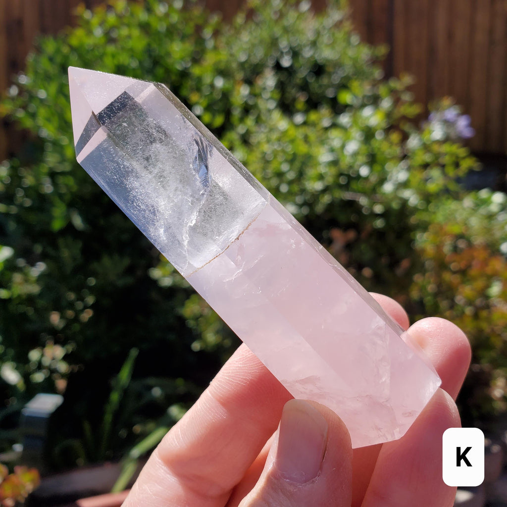 Clear Quartz & Rose Quartz Tower - Unconditional Love, Cleansing, Magnify Intentions - Crystal Point Generator Healing Gemstones