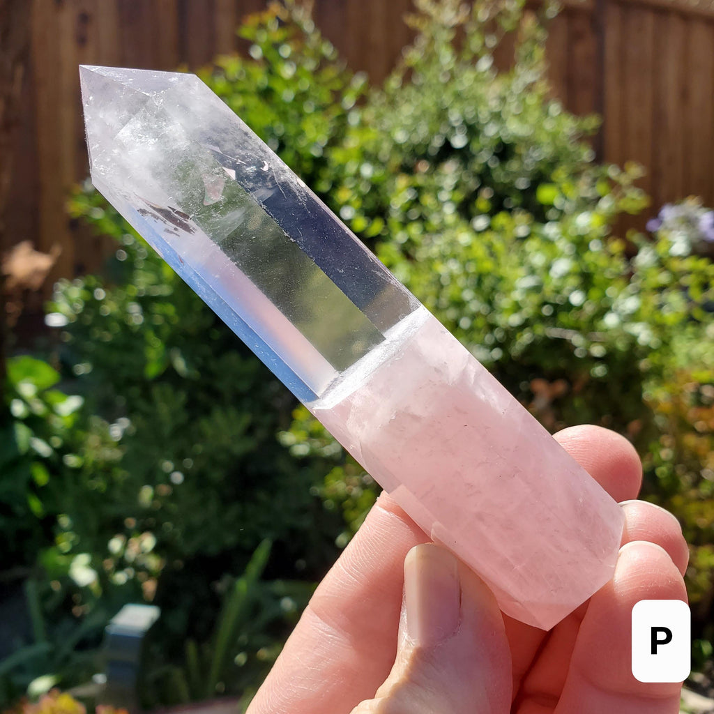 Clear Quartz & Rose Quartz Tower - Unconditional Love, Cleansing, Magnify Intentions - Crystal Point Generator Healing Gemstones