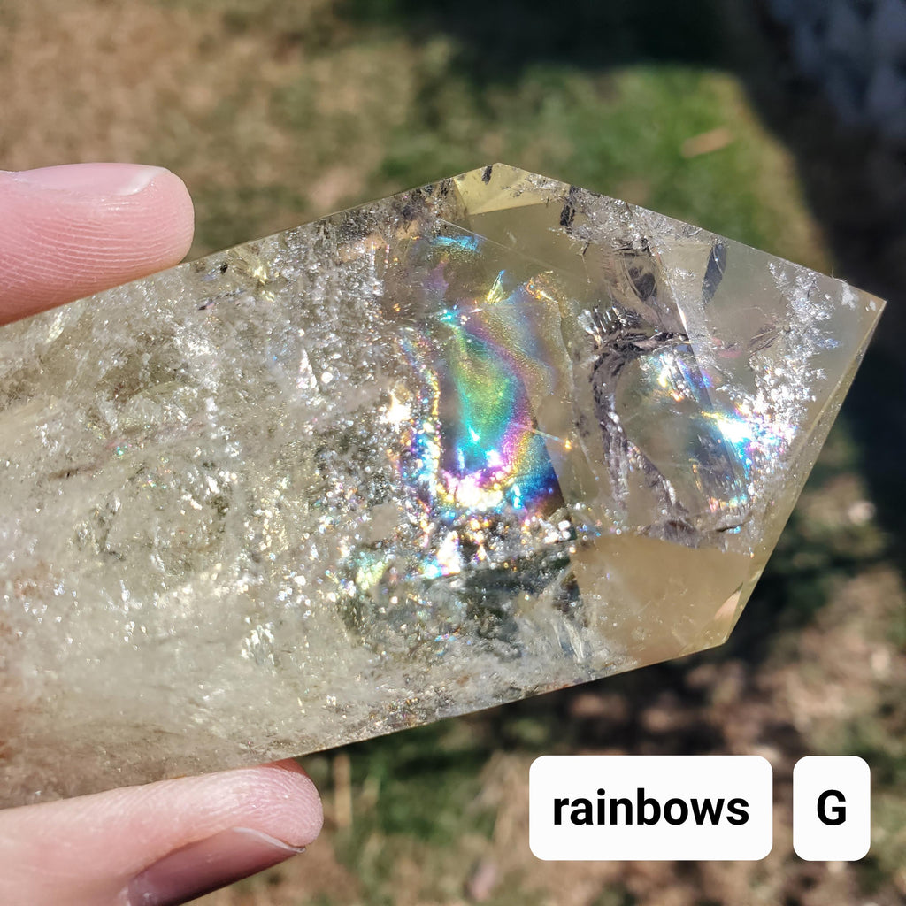 Chunky Citrine Tower with Rainbows - Abundance, Energizing, Creativity, New Beginnings - Golden Quartz Crystal Point Gemstone
