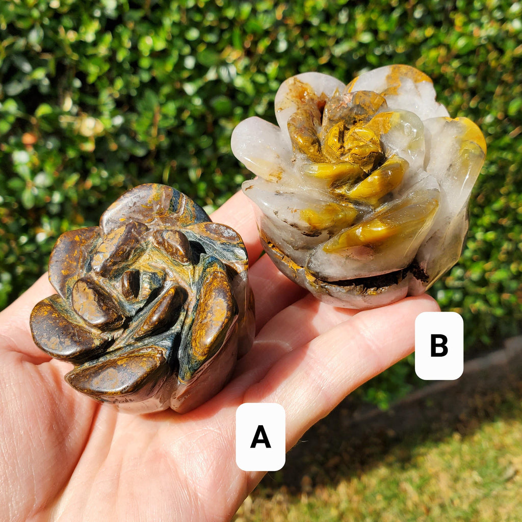 Tiger Eye Rose Bud Bloom - Courage, Motivation, Confidence, Grounding, Energetic Protection, Energy - Tigers Eye Crystal Healing Gemstones