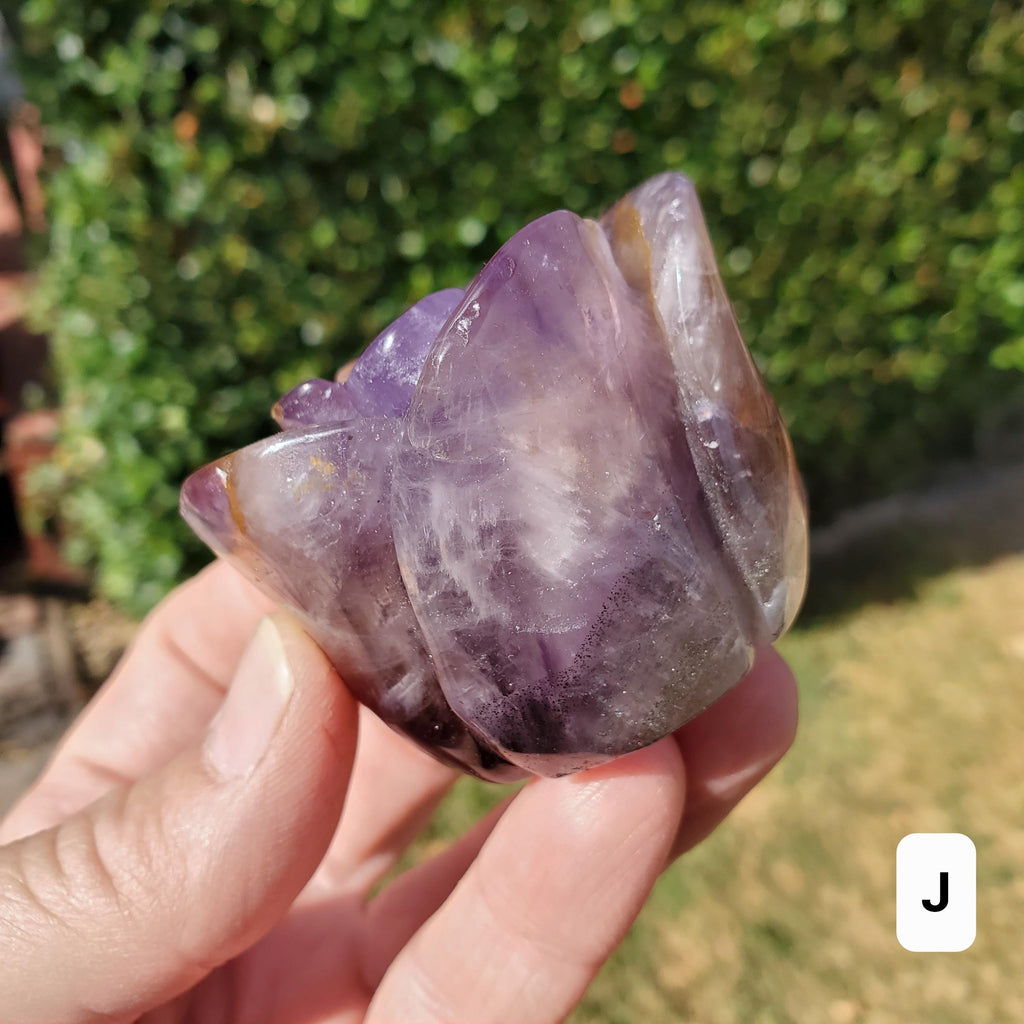 Dream Amethyst Rose Bud Bloom - Calming, Protection, Positivity - Standing Purple Flower Crystal Healing Gemstone