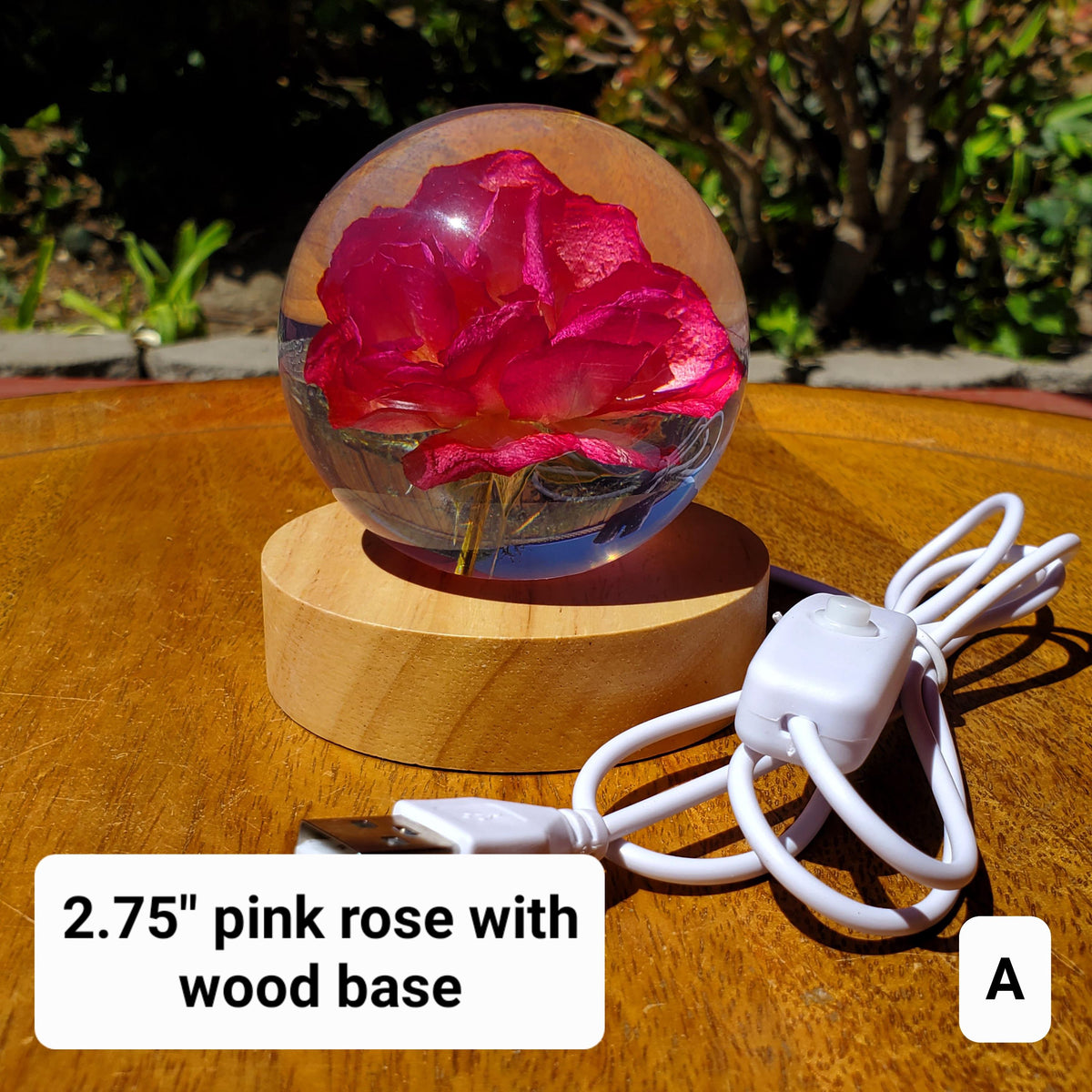 Rose Accent Light with Wooden Stand | Handmade Resin Craft with Real Rose Inside - Home Décor Night Light Beautiful Flower Gift Mood Lamp
