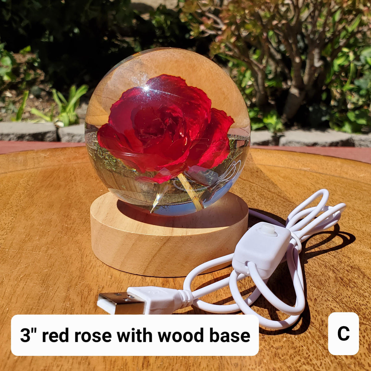 Rose Accent Light with Wooden Stand | Handmade Resin Craft with Real Rose Inside - Home Décor Night Light Beautiful Flower Gift Mood Lamp