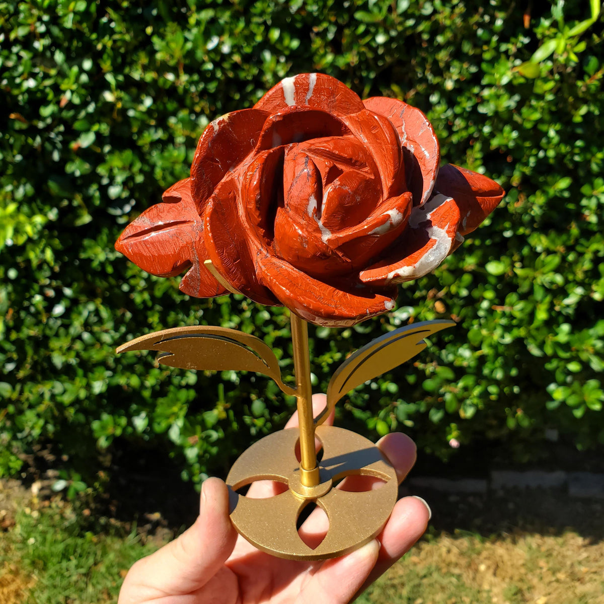 Red Jasper Rose on Gold Stand - Cellular Healing, Creativity, Reflection, Patience - Red Rose Crystal Stone Healing Gemstone Statement