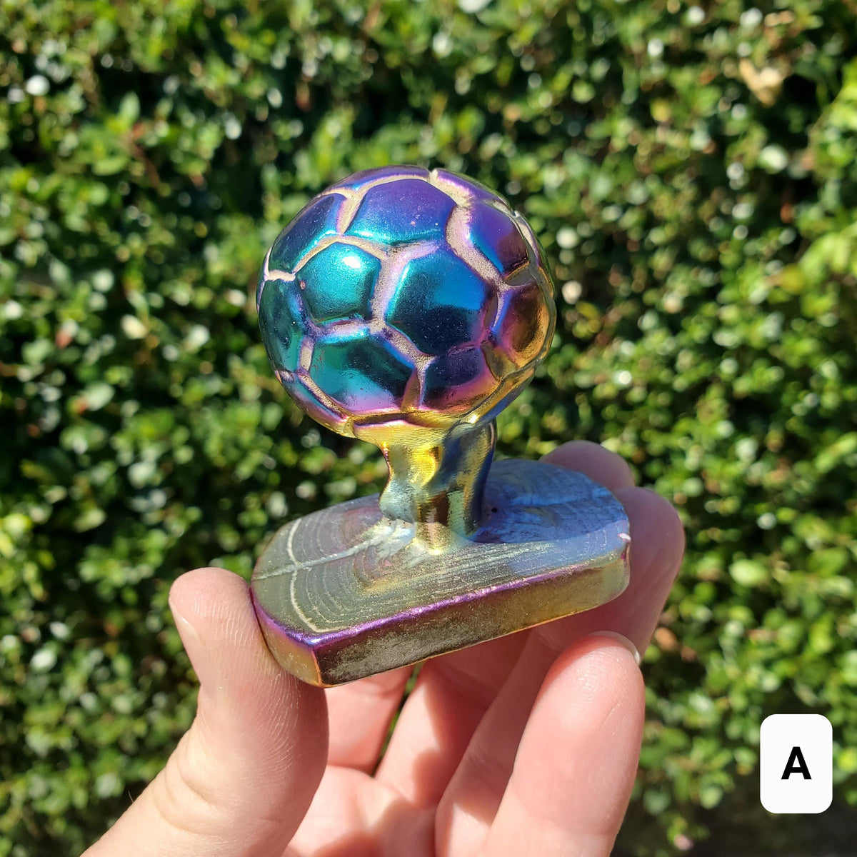 Titanium Aura Quartz Soccer Ball - Strength, Power, Peace, Release Negativity, Energizing - Rainbow Crystal Healing Gemstone Statement