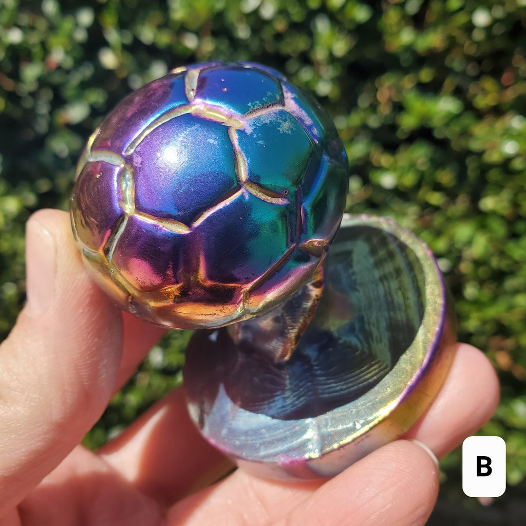 Titanium Aura Quartz Soccer Ball - Strength, Power, Peace, Release Negativity, Energizing - Rainbow Crystal Healing Gemstone Statement