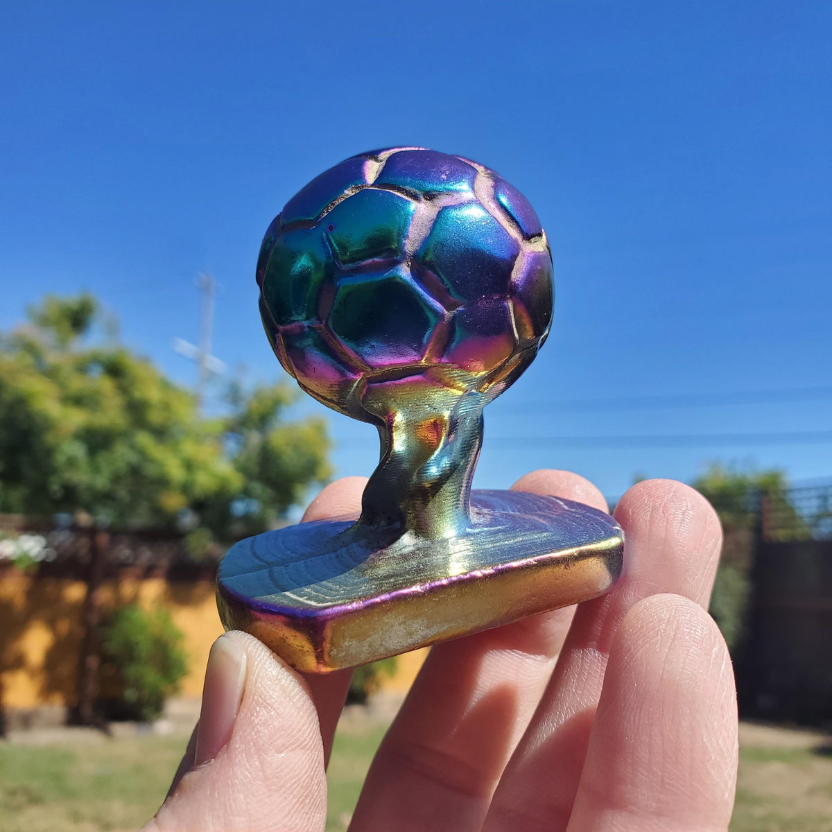 Titanium Aura Quartz Soccer Ball - Strength, Power, Peace, Release Negativity, Energizing - Rainbow Crystal Healing Gemstone Statement