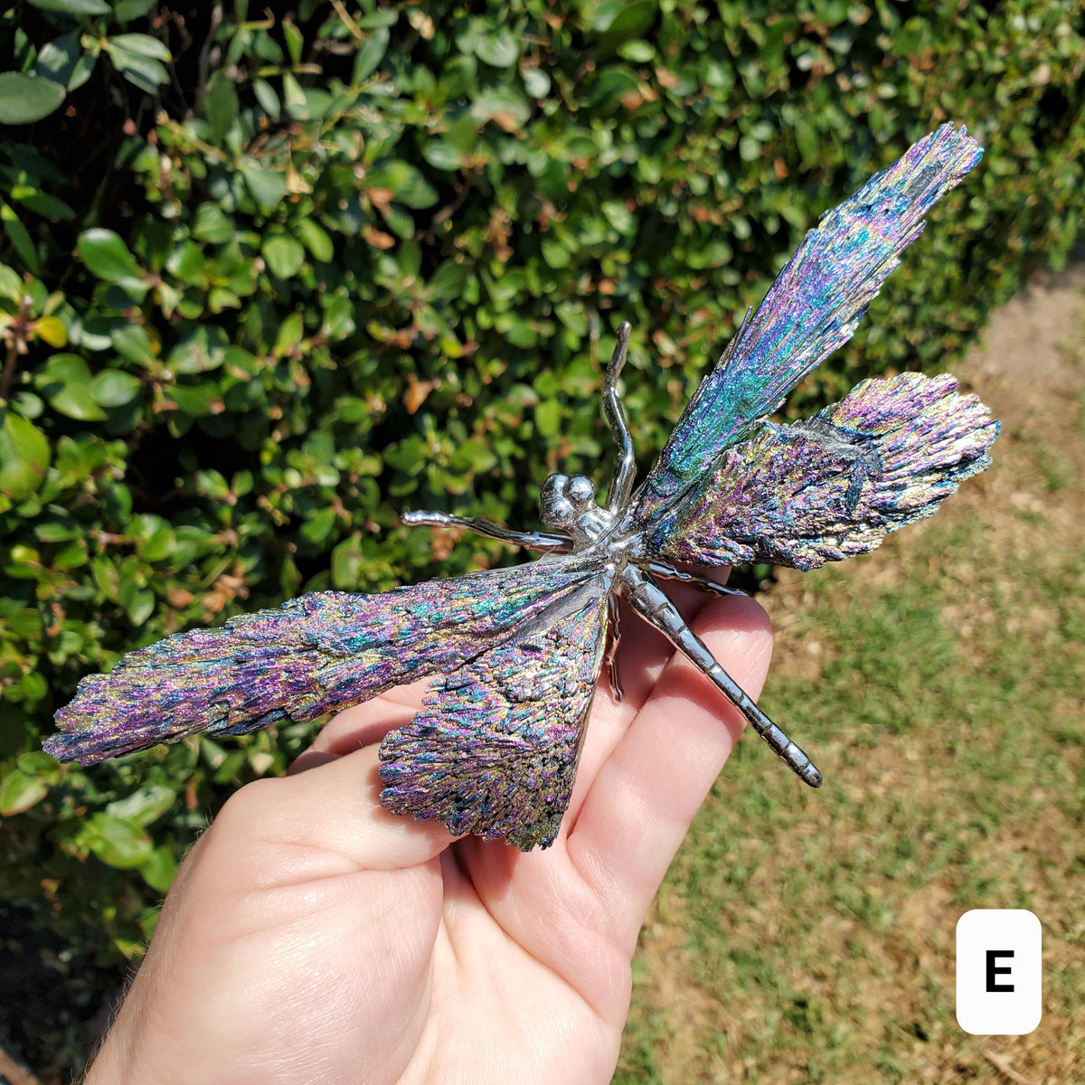 Aura Kyanite Dragonfly on Metal Body - Calming, Clarity, Connection, Communication, Balances Chakras - Kyanite Crystal Dragonfly Statement