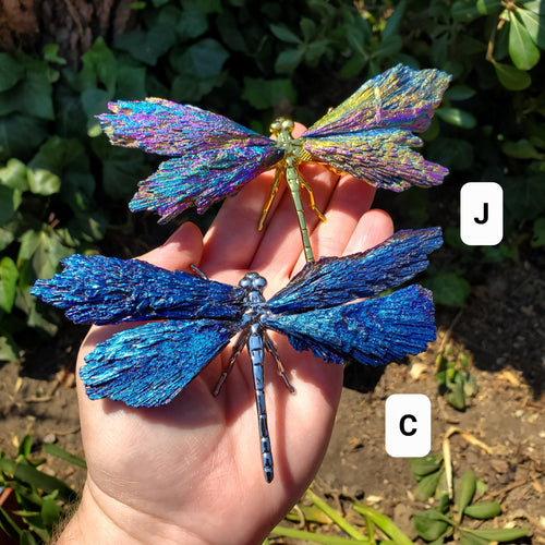 Aura Kyanite Dragonfly on Metal Body - Calming, Clarity, Connection, Communication, Balances Chakras - Kyanite Crystal Dragonfly Statement