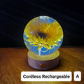 Sunflower Accent Light with Wooden Stand | Handmade Resin Craft with Real Sunflower Inside - Home Décor Night Light, Accent Lamp, Mood Light