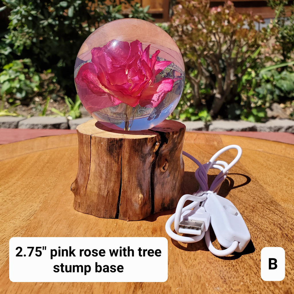 Rose Accent Light with Wooden Stand | Handmade Resin Craft with Real Rose Inside - Home Décor Night Light Beautiful Flower Gift Mood Lamp