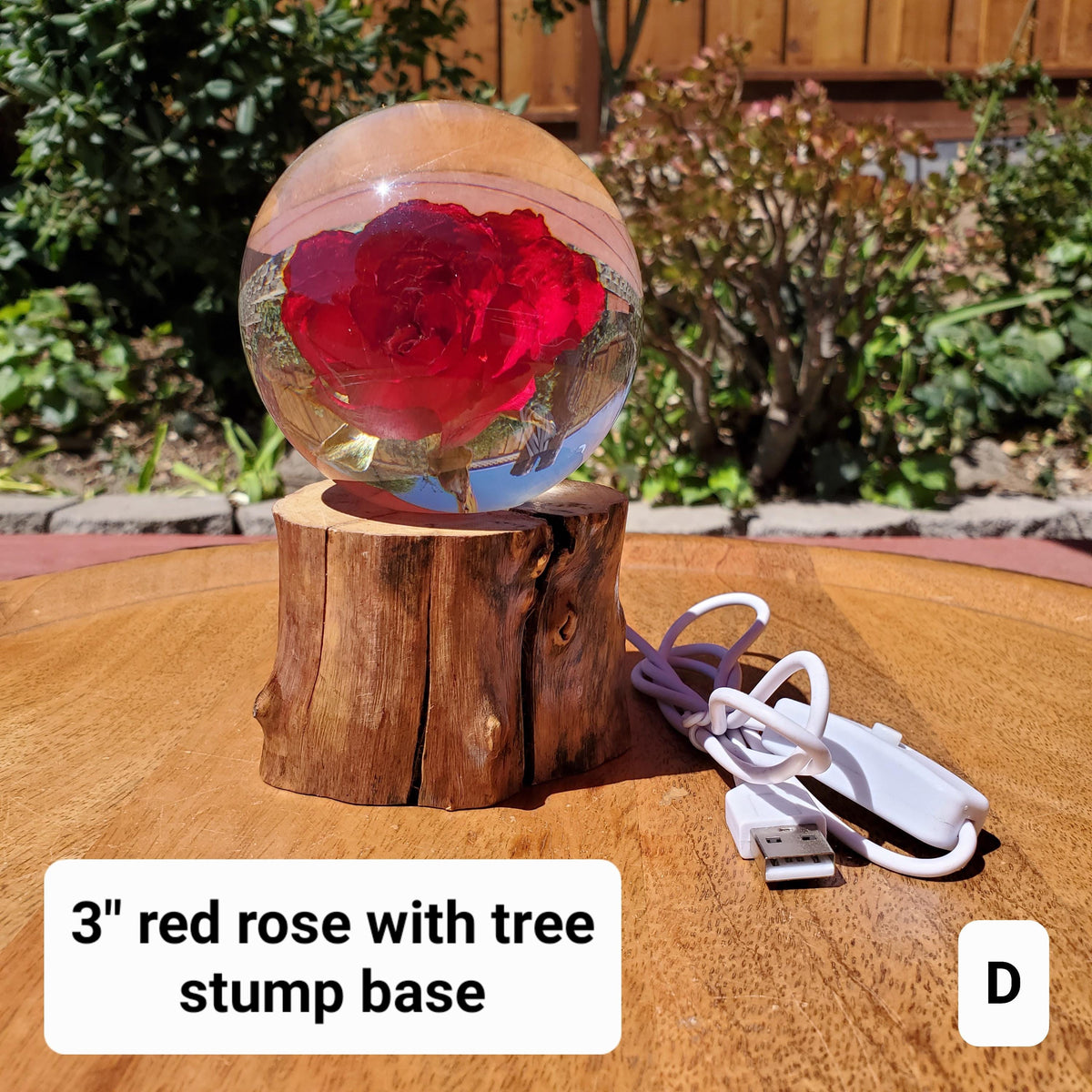 Rose Accent Light with Wooden Stand | Handmade Resin Craft with Real Rose Inside - Home Décor Night Light Beautiful Flower Gift Mood Lamp