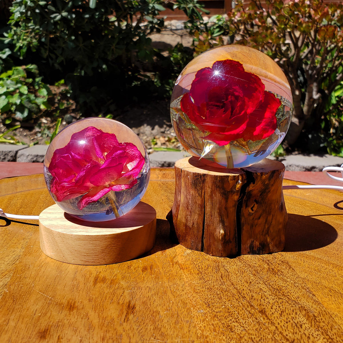 Rose Accent Light with Wooden Stand | Handmade Resin Craft with Real Rose Inside - Home Décor Night Light Beautiful Flower Gift Mood Lamp
