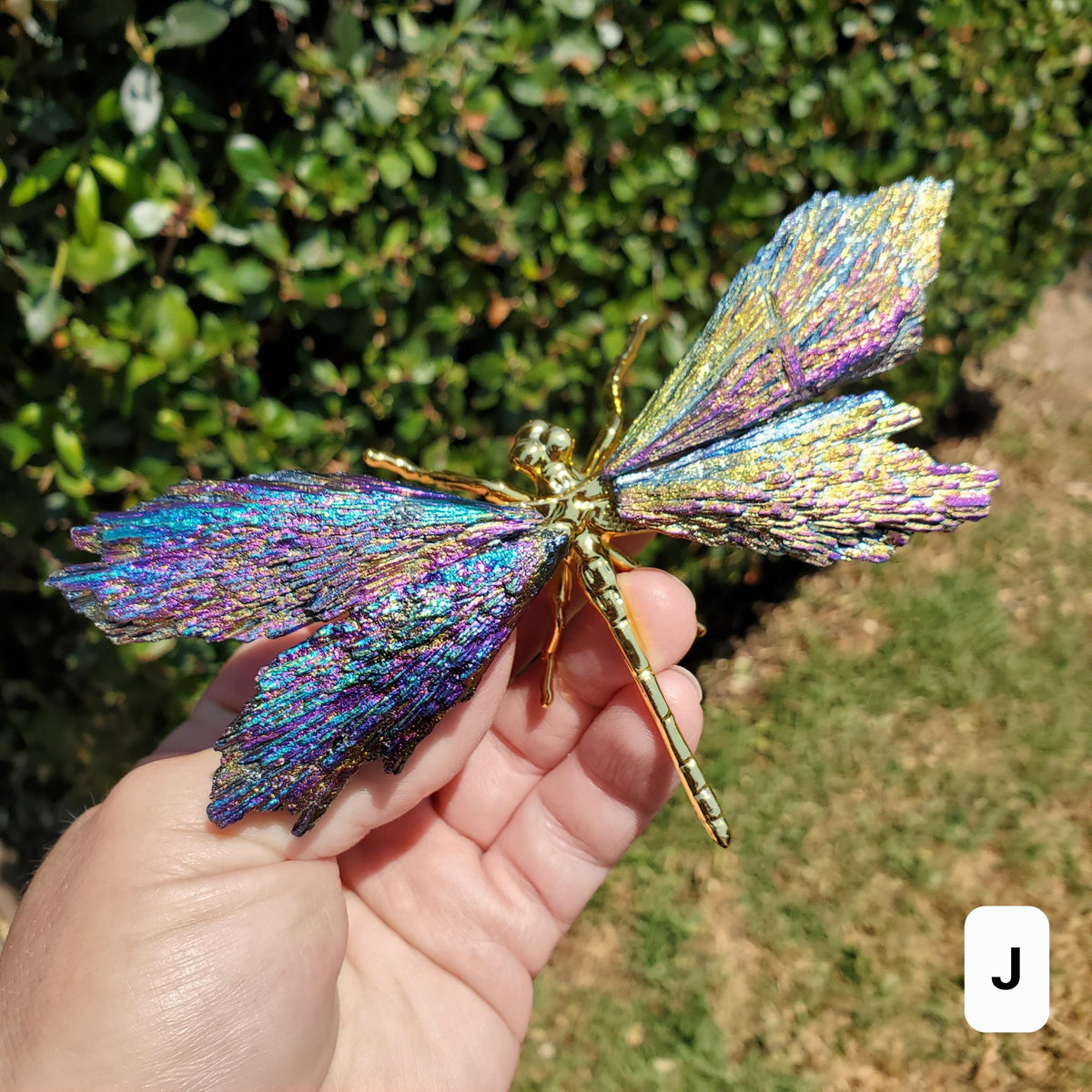 Aura Kyanite Dragonfly on Metal Body - Calming, Clarity, Connection, Communication, Balances Chakras - Kyanite Crystal Dragonfly Statement