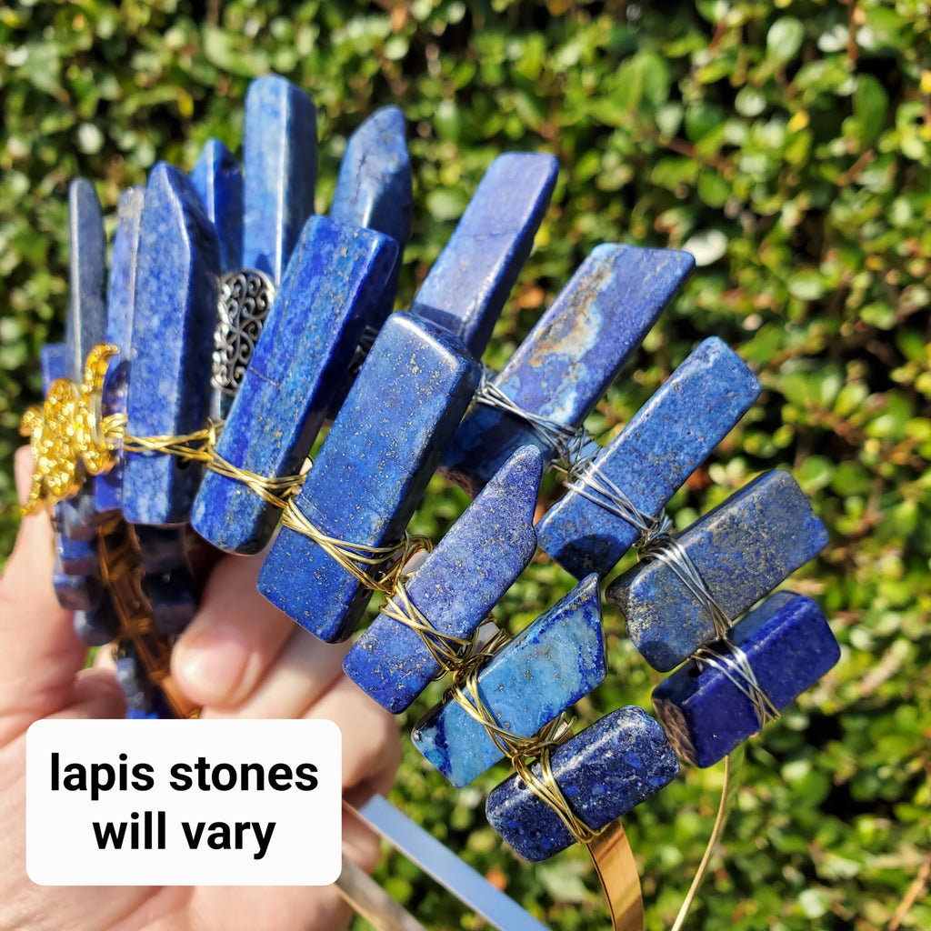 Lapis Lazuli Crown with Gold / Silver Triple Moon - Speak Your Truth, Self Expression, Communication - Lapiz Goddess Crown Gemstone Party