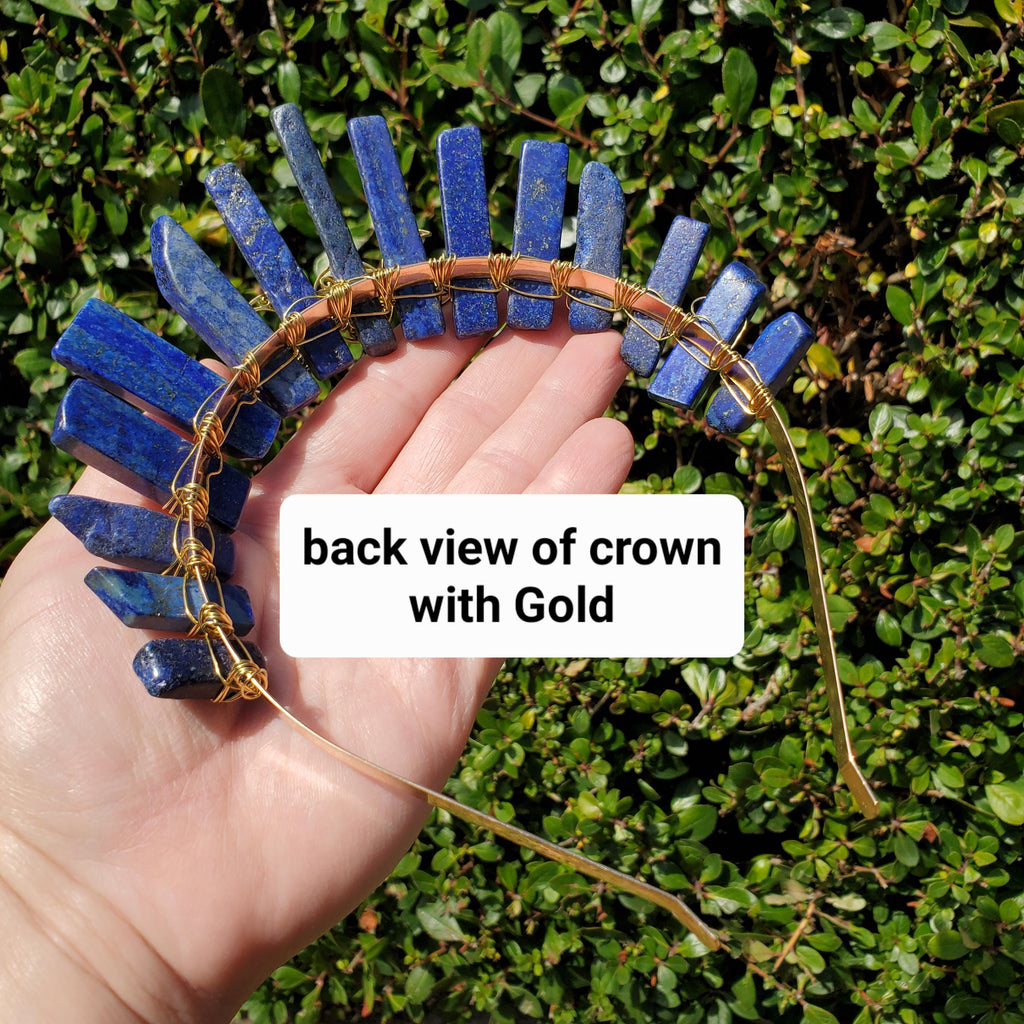Lapis Lazuli Crown with Gold / Silver Triple Moon - Speak Your Truth, Self Expression, Communication - Lapiz Goddess Crown Gemstone Party