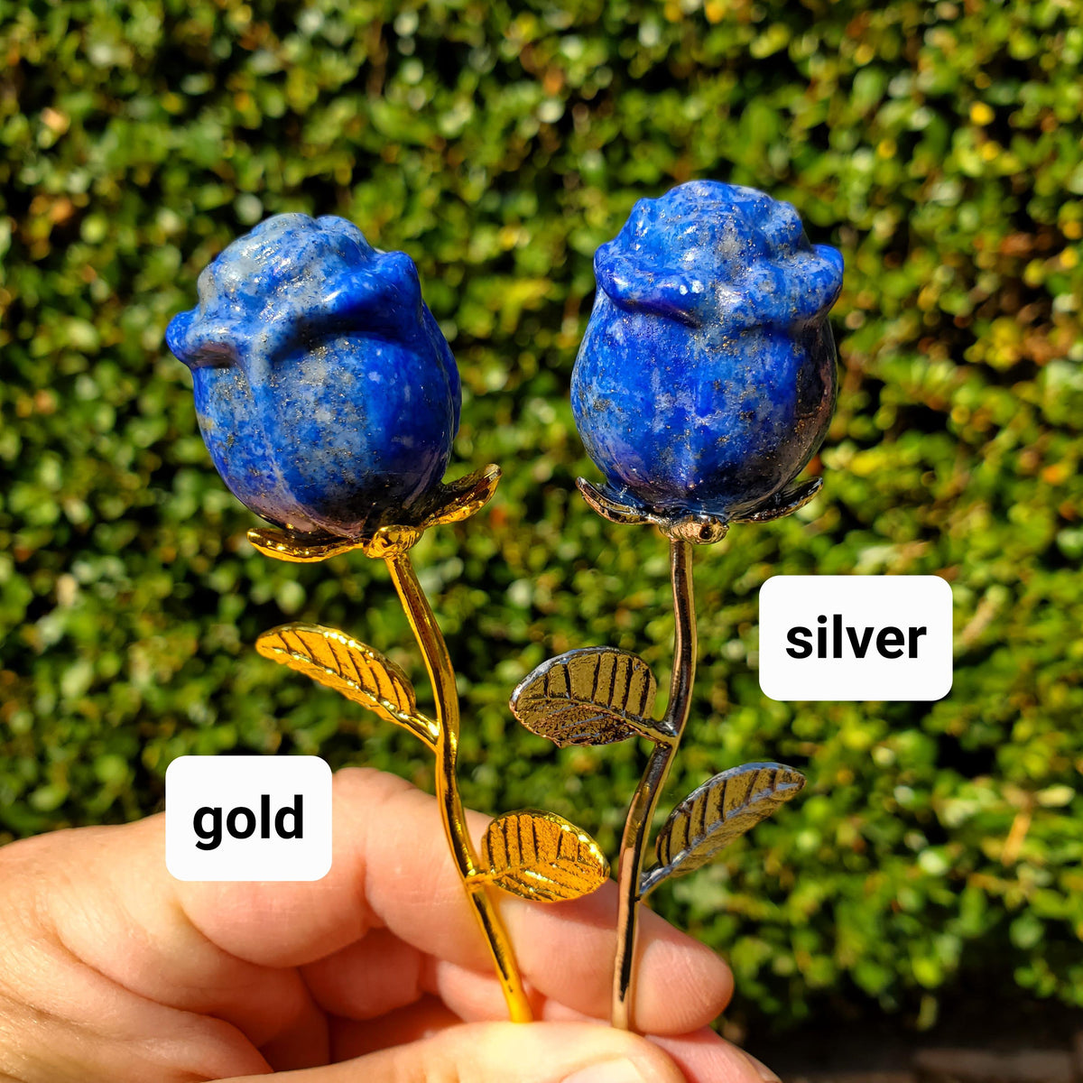 Lapis Lazuli Rose on Metal Stem - Speak Your Truth, Communication, Personal Power - Lapiz Crystal Flower Stone Healing Gemstone