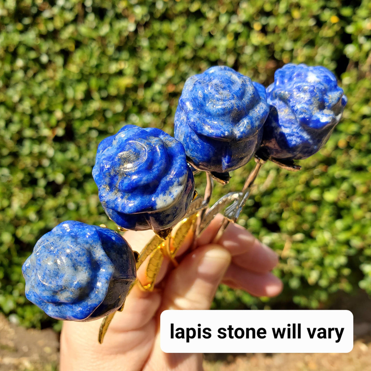 Lapis Lazuli Rose on Metal Stem - Speak Your Truth, Communication, Personal Power - Lapiz Crystal Flower Stone Healing Gemstone