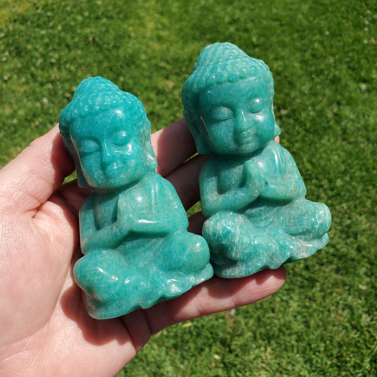 Chunky Amazonite Buddha 3.75" tall - Calming, Courage, Truth, Compassion, EMF Protection - Amazonite Stone Buddha Healing Crystals Gemstones