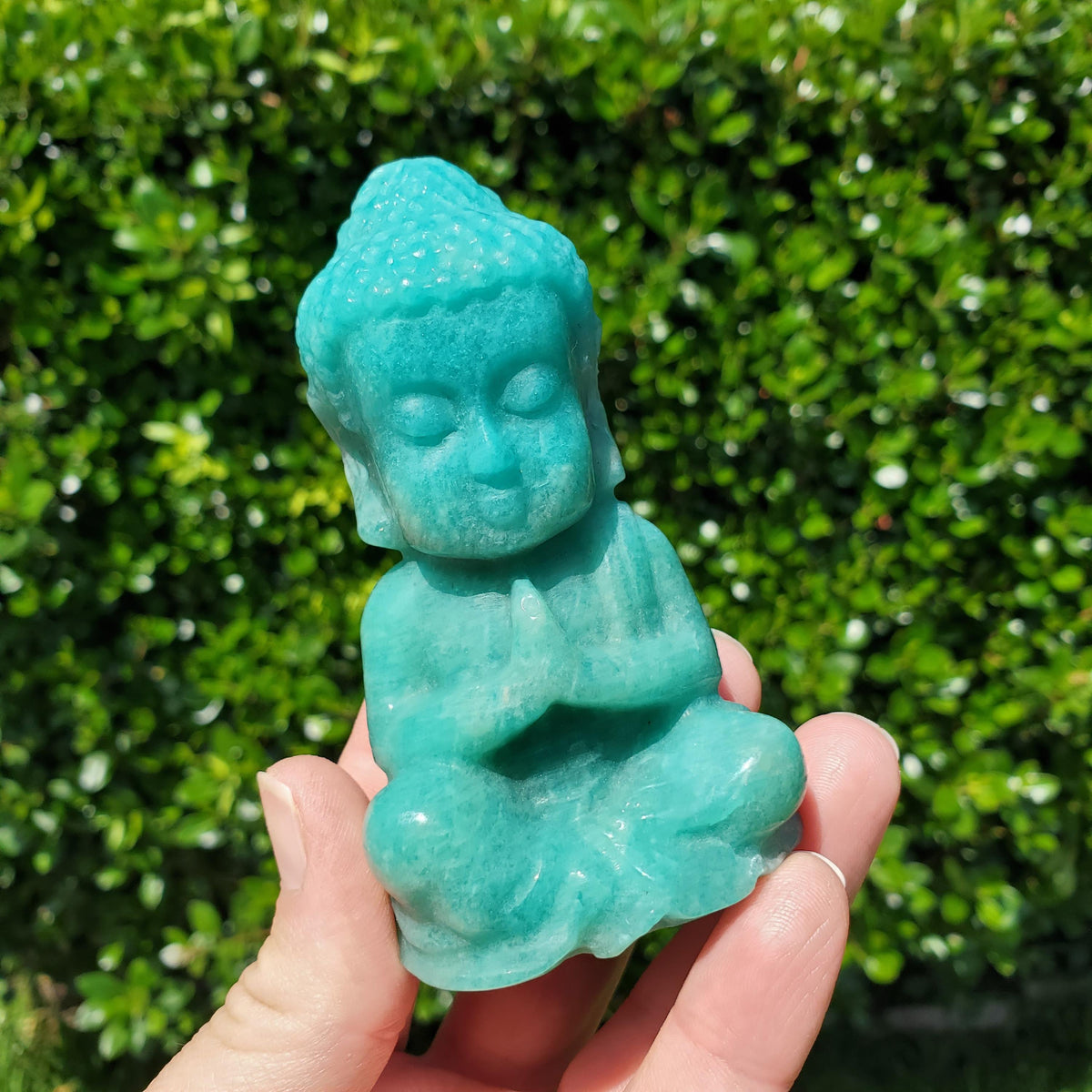 Chunky Amazonite Buddha 3.75" tall - Calming, Courage, Truth, Compassion, EMF Protection - Amazonite Stone Buddha Healing Crystals Gemstones