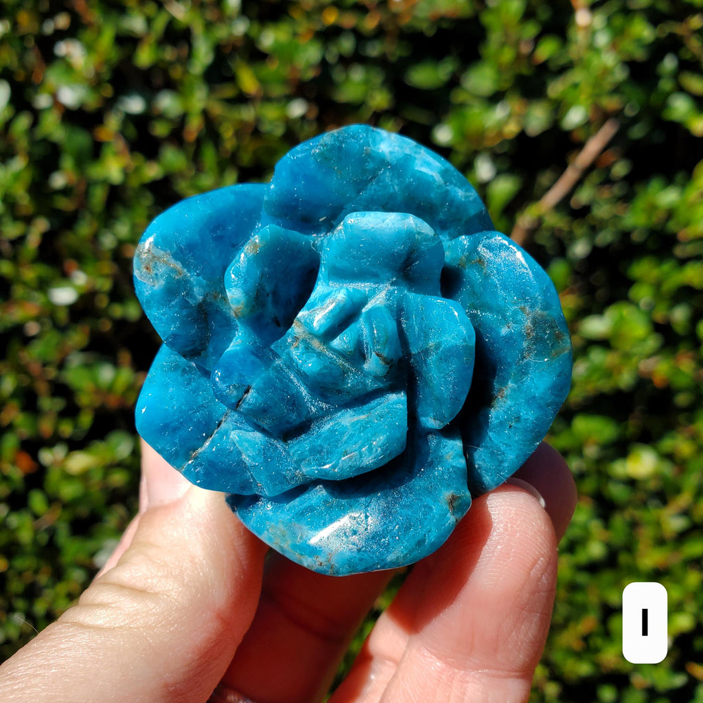 Blue Apatite Chunky Blooming Rosebud - Intuition, Mental Clarity, Communication, Manifestation - Crystal Rose Standing Flower Carving Decor