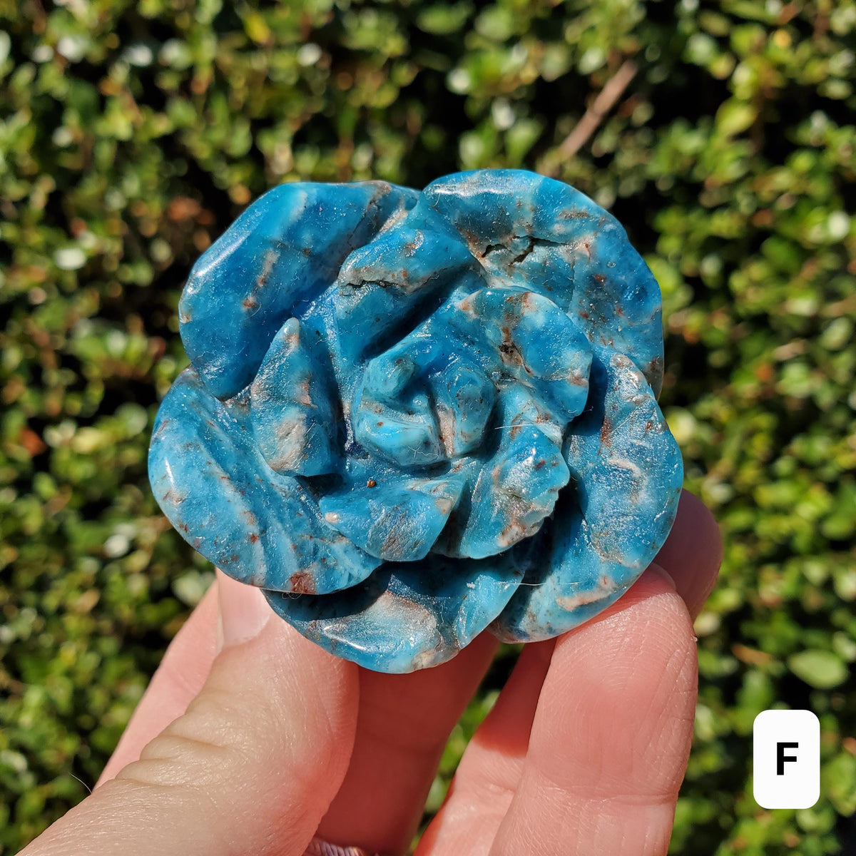 Blue Apatite Chunky Blooming Rosebud - Intuition, Mental Clarity, Communication, Manifestation - Crystal Rose Standing Flower Carving Decor