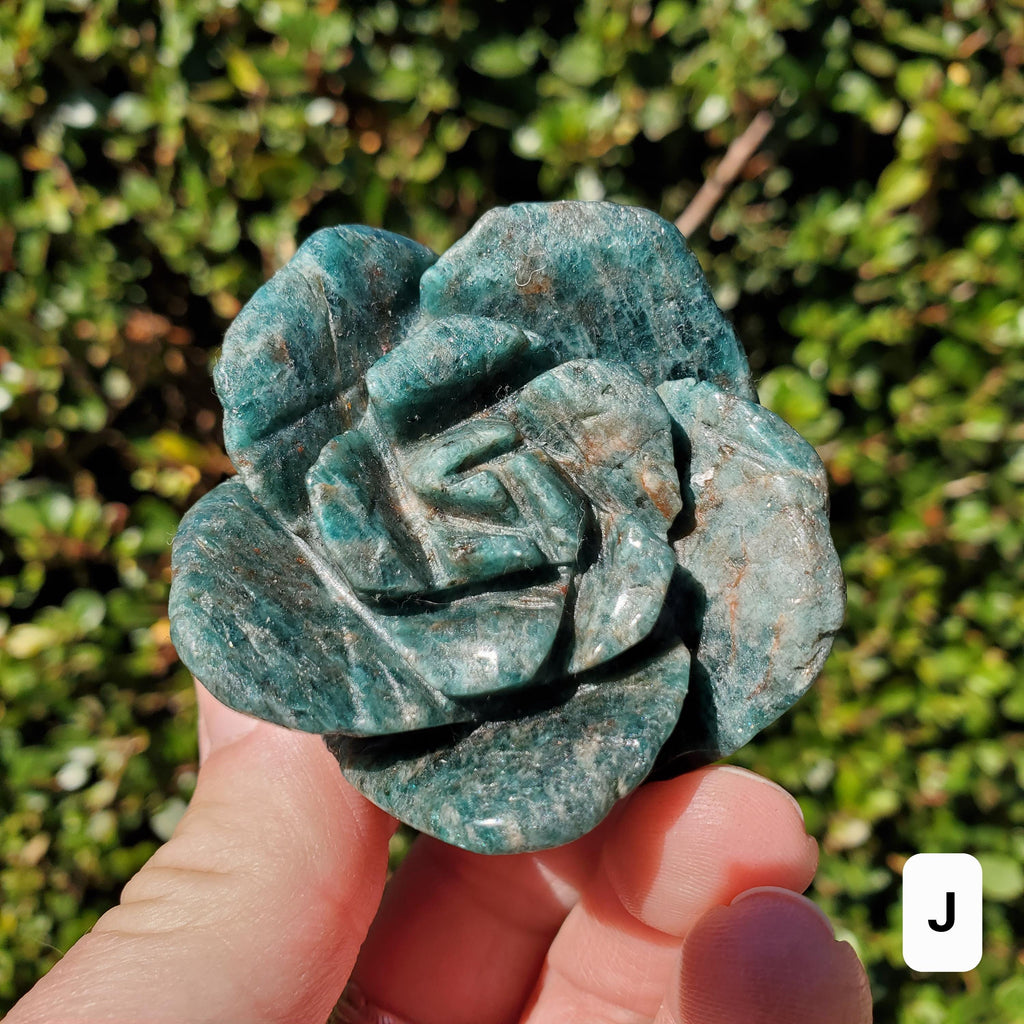 Blue Apatite Chunky Blooming Rosebud - Intuition, Mental Clarity, Communication, Manifestation - Crystal Rose Standing Flower Carving Decor