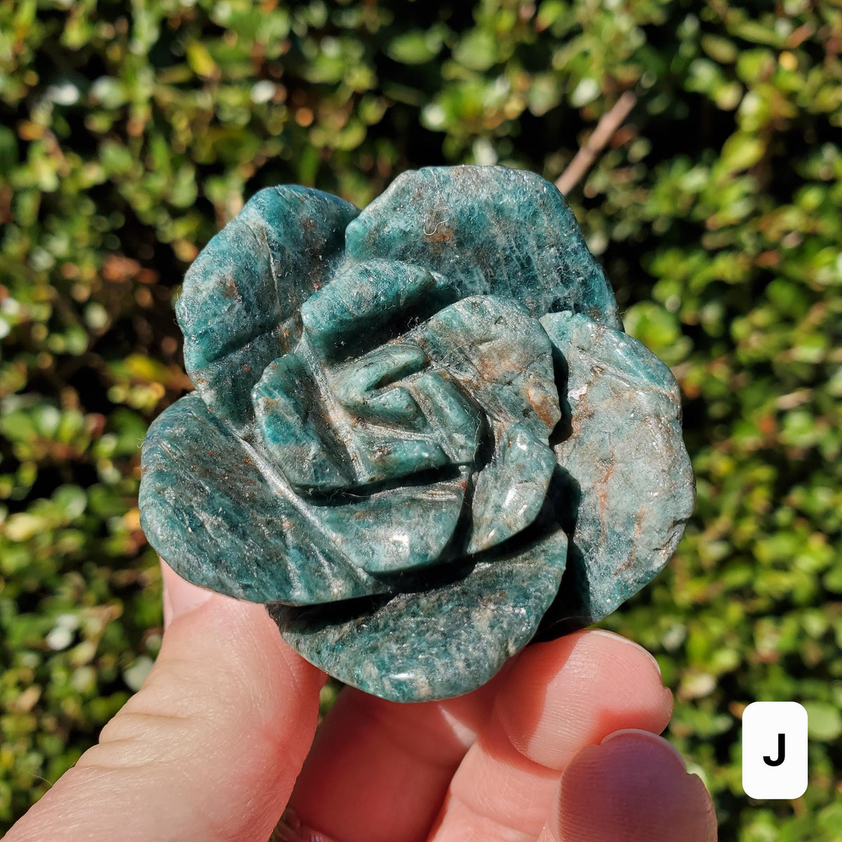 Blue Apatite Chunky Blooming Rosebud - Intuition, Mental Clarity, Communication, Manifestation - Crystal Rose Standing Flower Carving Decor