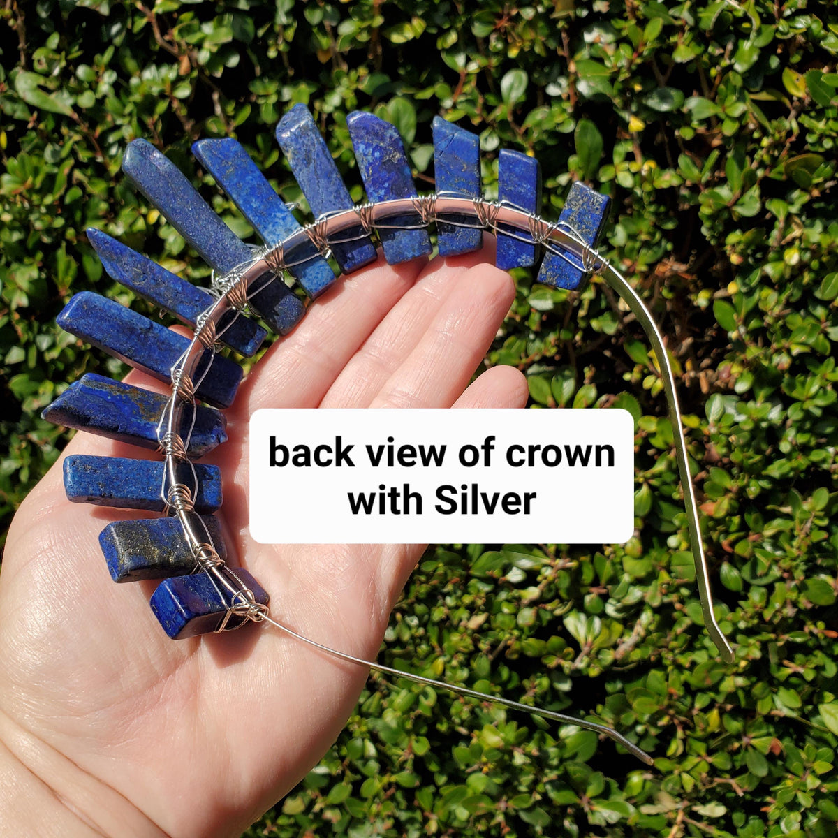 Lapis Lazuli Crown with Gold / Silver Triple Moon - Speak Your Truth, Self Expression, Communication - Lapiz Goddess Crown Gemstone Party