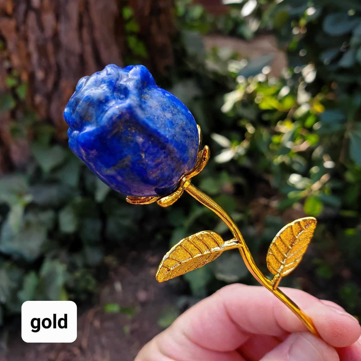 Lapis Lazuli Rose on Metal Stem - Speak Your Truth, Communication, Personal Power - Lapiz Crystal Flower Stone Healing Gemstone