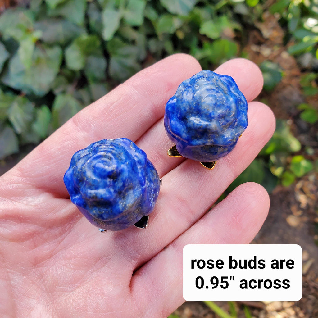 Lapis Lazuli Rose on Metal Stem - Speak Your Truth, Communication, Personal Power - Lapiz Crystal Flower Stone Healing Gemstone