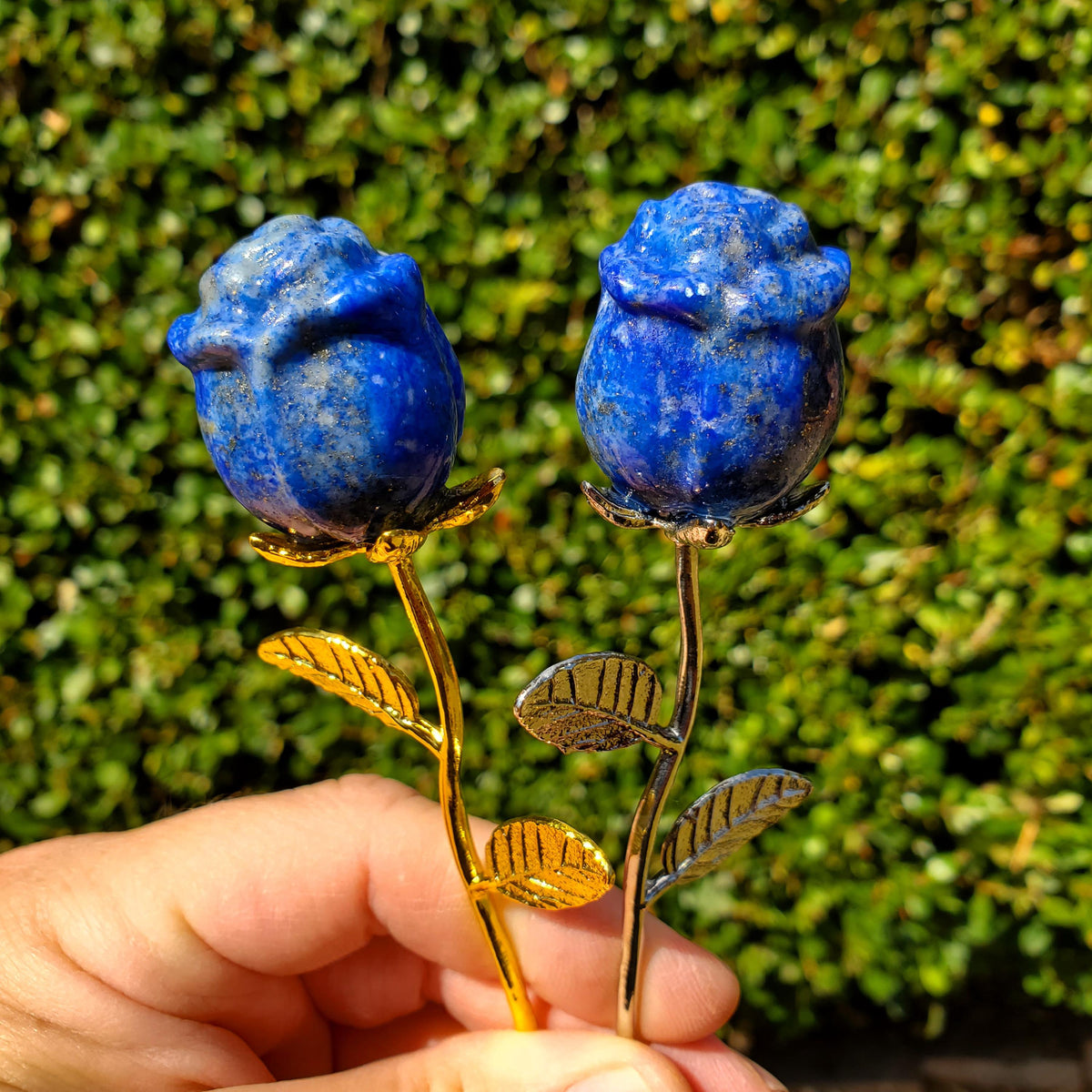 Lapis Lazuli Rose on Metal Stem - Speak Your Truth, Communication, Personal Power - Lapiz Crystal Flower Stone Healing Gemstone