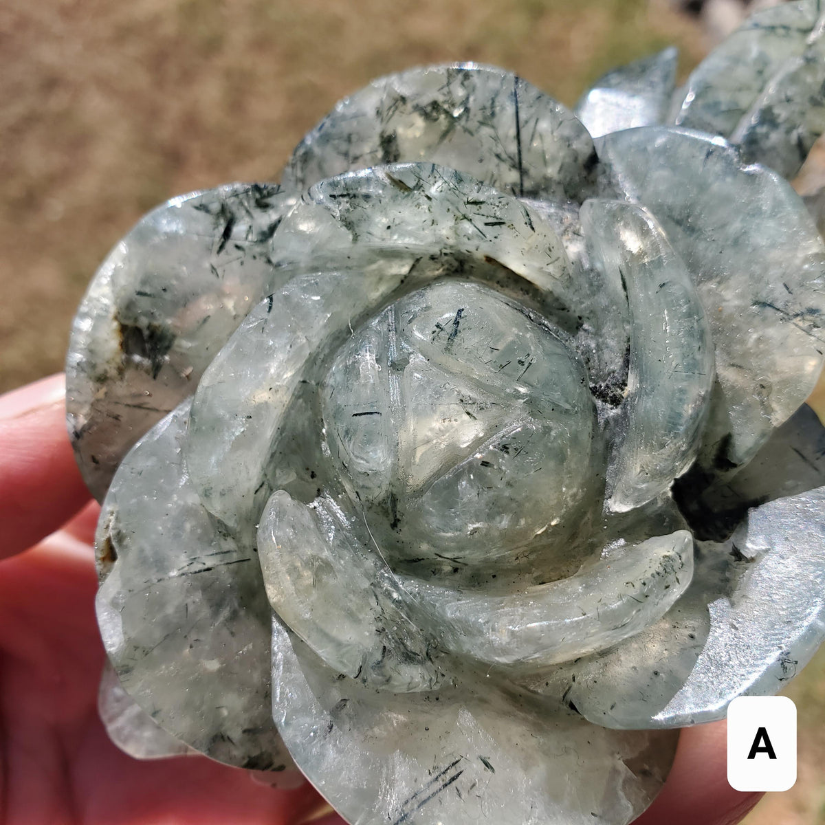 Chunky Prehnite Rose - The Healer's Stone, Restoring & Protecting Energy, Visualizations - Green Rose Carving Crystal Flower Healing Stone