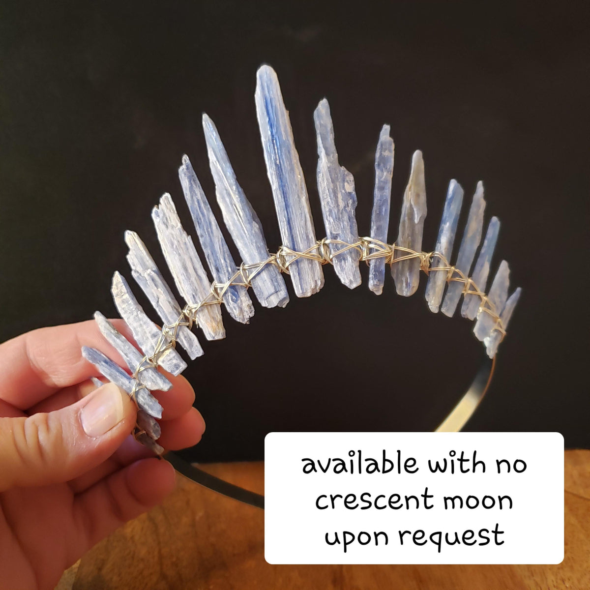 Kyanite Crown with Silver Crescent Moon - Calming, Clarity, Connection, Communication - Raw Blue Kyanite Healing Goddess Crown for Party