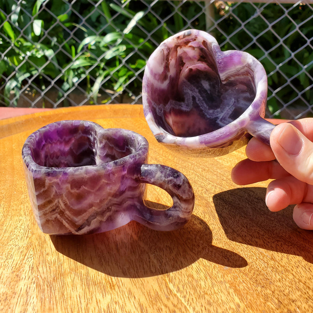 Dream Amethyst Heart Shaped Tea Cup 8oz - Calming, Energetic Protection, Positivity, Divine Love - Purple Amethyst Crystal Healing Mug Decor