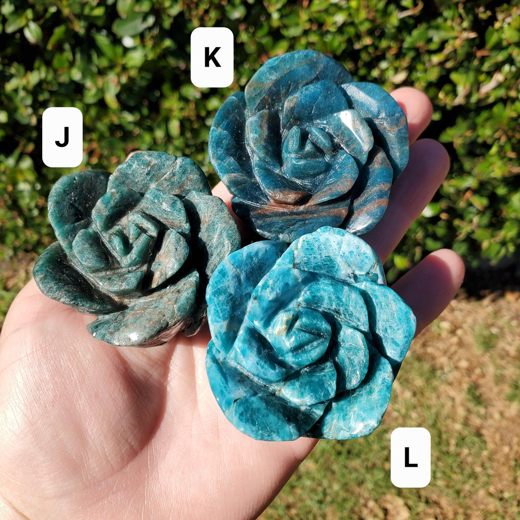 Blue Apatite Chunky Blooming Rosebud - Intuition, Mental Clarity, Communication, Manifestation - Crystal Rose Standing Flower Carving Decor