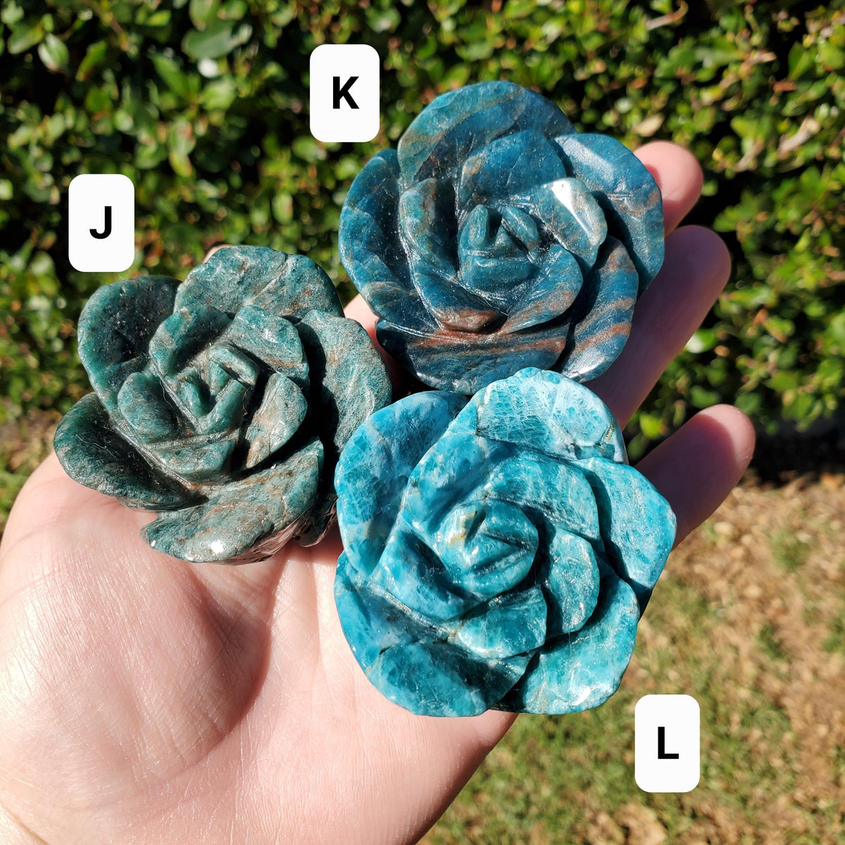 Blue Apatite Chunky Blooming Rosebud - Intuition, Mental Clarity, Communication, Manifestation - Crystal Rose Standing Flower Carving Decor