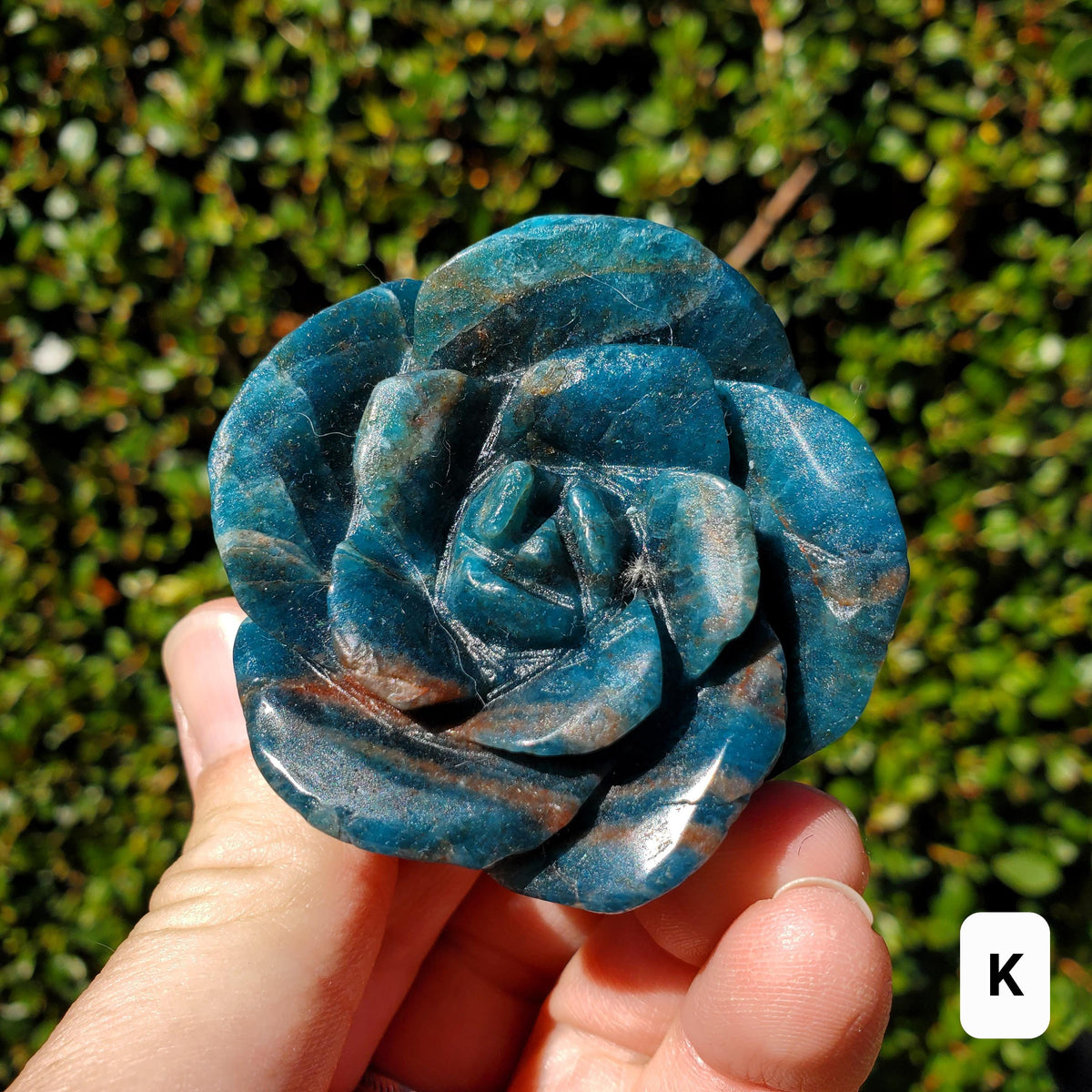 Blue Apatite Chunky Blooming Rosebud - Intuition, Mental Clarity, Communication, Manifestation - Crystal Rose Standing Flower Carving Decor